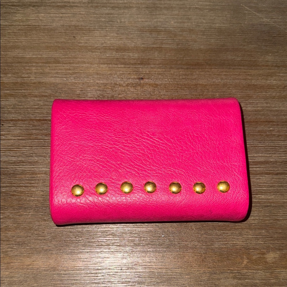 Pink leather beaded clutch
